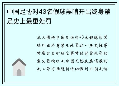 中国足协对43名假球黑哨开出终身禁足史上最重处罚